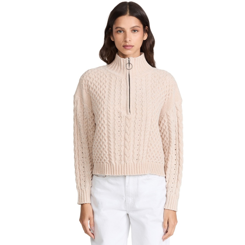 Something Navy Textured Cable Knit Quarter Zip‎ Sweater Blush warm Cozy 3/4